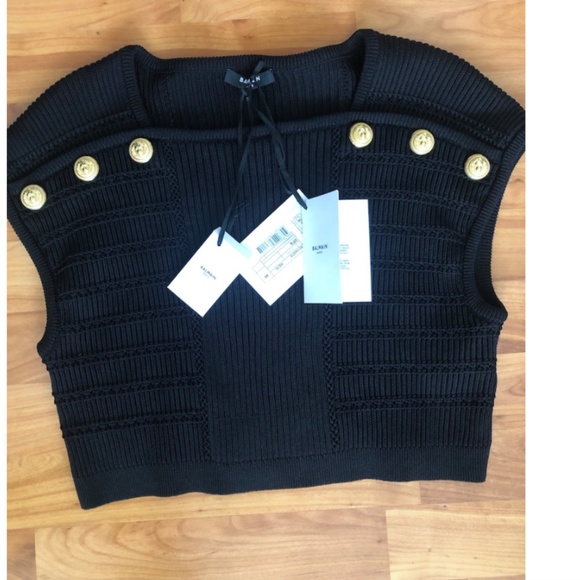 Balmain 6-Button Pointelle Knit Crop Top